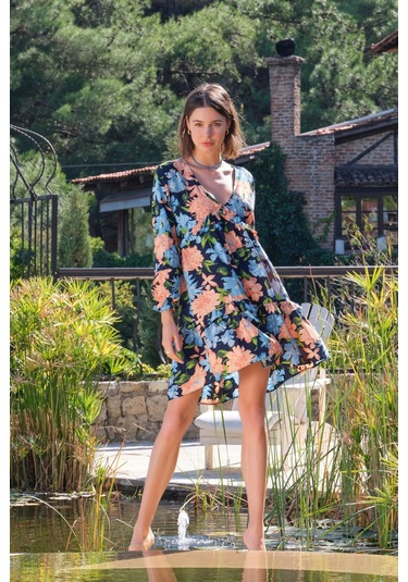 Monamise 22007 Uzun Kollu Elbise-lacivert Lacivert