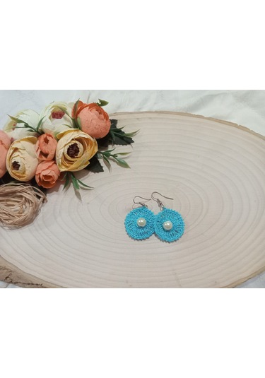 Mavi El Örgüsü Küpe Mavi