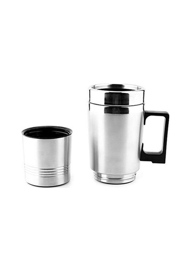 Didadodo 350ml Paslanmaz Çelik Araba Isıtıcısı - Gümüş Elektrikli Qk Gümüş, Gümüş Kapaklı Gümüş