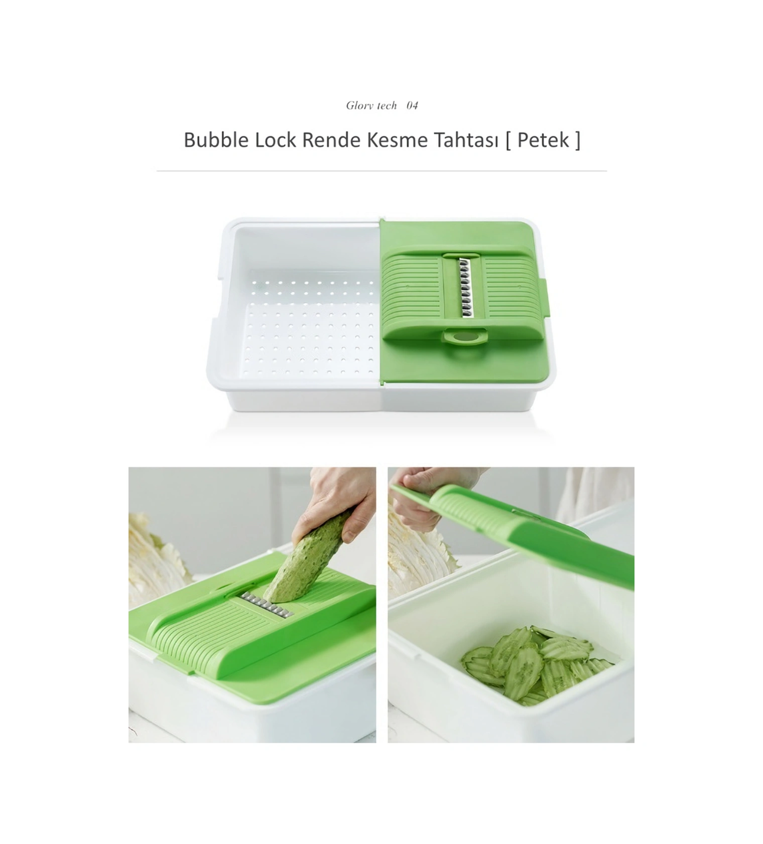 Glory Tech Çok Fonksiyonlu Sebze Meyve Dograyici Dilimleyici Çift Taraf Rende Ve Kesme Tahtasi Yeşil-beyaz