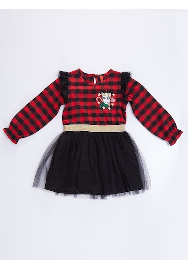 Denokids Mshb&g Unicorn Ekose Tüllü Yılbaşı Kız Kırmızı Elbise Renkli Çok Renkli