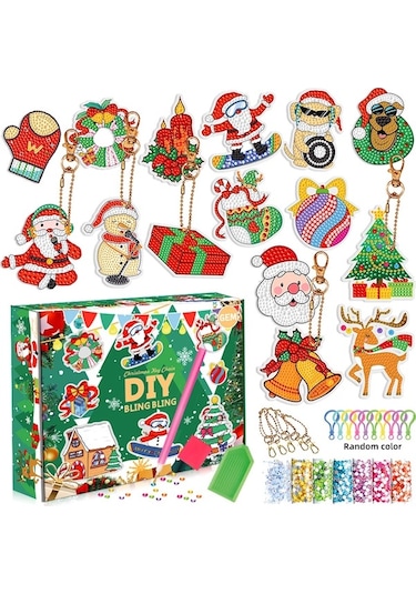 Dıy Noel Gömlek Aksesuarı Anahtar Zinciri 5d El Yapımı Tahta Kit 15 Parça Bd021 Noel Hediyesi Çok Renkli Çok Renkli