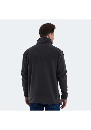 Slazenger KADMOS Erkek Fermuarlı Dik Yaka Cepli Koyu Gri Polar