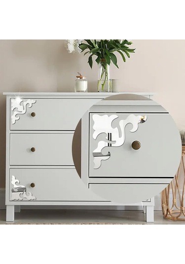 Yaprak-motif Desenli Pleksi Köşe Ayna Silver Diğer