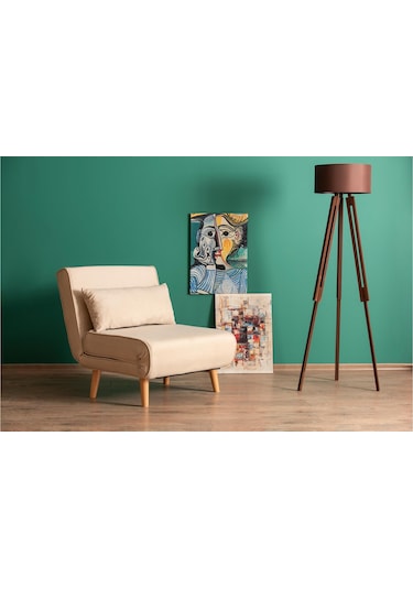 Folde 80 Tekli Yataklı Katlanır Koltuk Keten Krem Krem