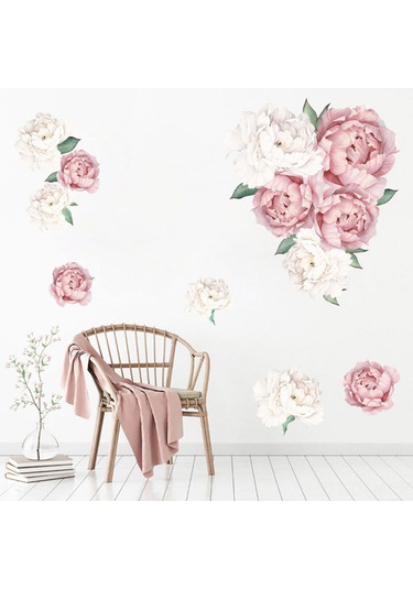 Qingmipy Şık Pembe Çiçekli Kendinden Yapışkanlı Duvar Sticker - Su Geçirmez Ve Çıkarılabilir Dekor 60x45 Cm Açık Pembe