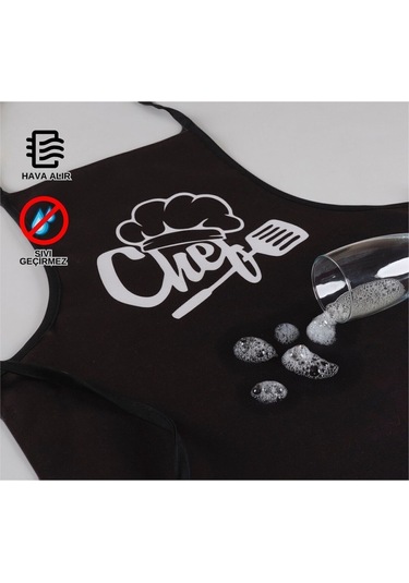 Beautiful İkili Paket Sıvı Geçirmez Su Geçirmez Mutfak Önlüğü Siyah2