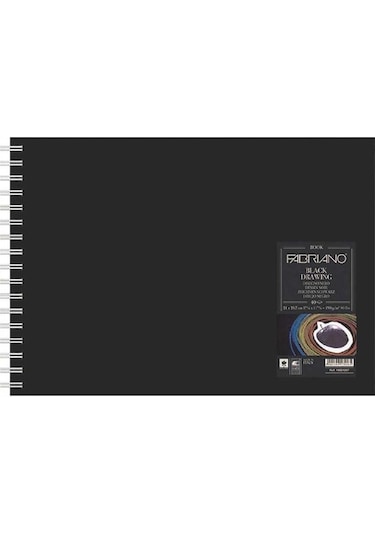 Fabriano Black Drawing Book Murillo Nero 190gr. Landscape Çizim Blok A5 40 Sayfa - 14.8x21cm Spiralli