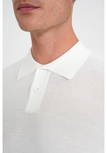 Comfort Fit Polo Yaka Kısa Kollu Ekru Triko Tr 883 Ekru