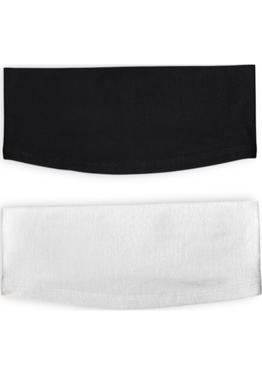 2 Adet Kaymayan Silikonlu Bandana Bone Siyah Beyaz - Kadın Tesettür Kaymaz - Sportif Saç Bandı Siyah - Beyaz