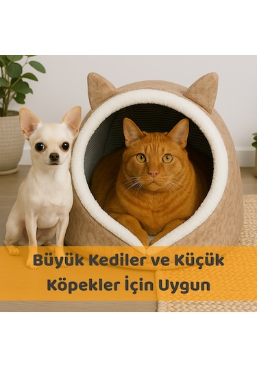 Beylini Katlanabilir Kedi Evi Pet Yatağı Keçe Krem 40x35x34 Cm