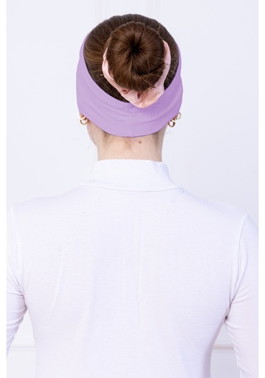 Kaymayan Silikonlu Bandana Bone Lila - Kadın Tesettür Dikişsiz Kaymaz Geçme - Sportif Saç Bandı Lila