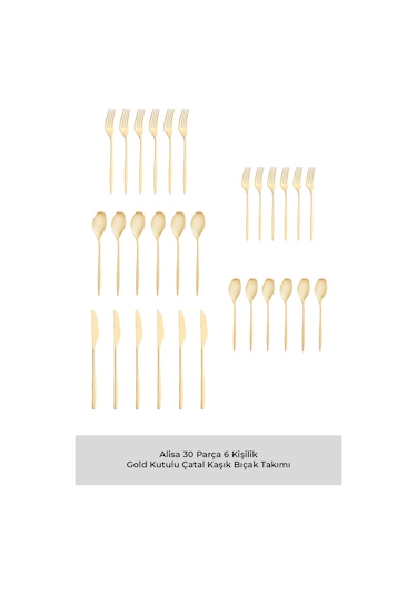 Emsan Alisa 30 Parça 6 Kişilik Parlak Gold Kutulu Çatal Kaşık Bıçak Takımı Gold
