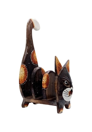 Ahşap Kedi Kartlık Peçetelik Kitaplık
