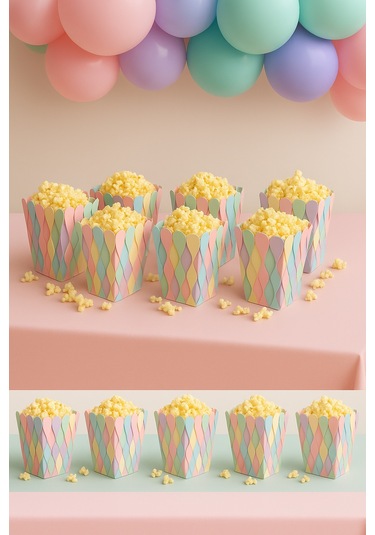Mısır Kutusu Pop Corn Kutusu Dalgalı Makaron Desenli / 8 Parça