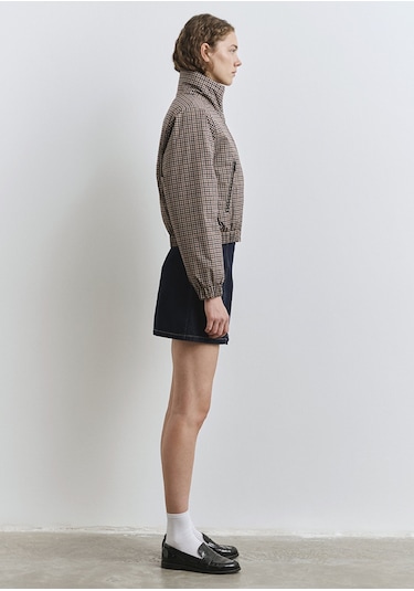 Mavi - Kahverengi Kareli Şişme Mont 1110269-90373 Kahverengi