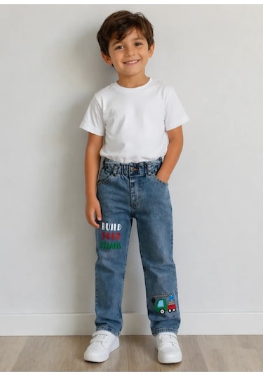 Kaizer Jeans Mavi Kamyon Desenli Çocuk Pantolonu