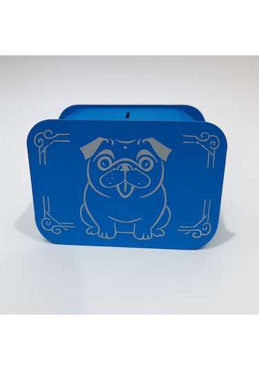 Köpek Kumbara - Ağaç İşleme -ceviz Ağacı-mavi