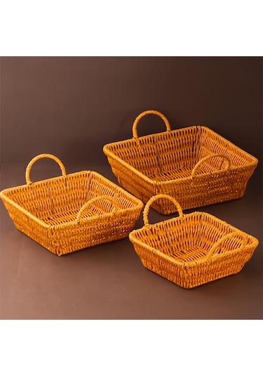 Porsima 303a 3lü Düzenleyici Kare Hasır Sepet Seti Ekmeklik Sepet