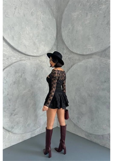 Kadın Bolero Detaylı Güpür Prenses Elbise Dpnbdf107 Siyah