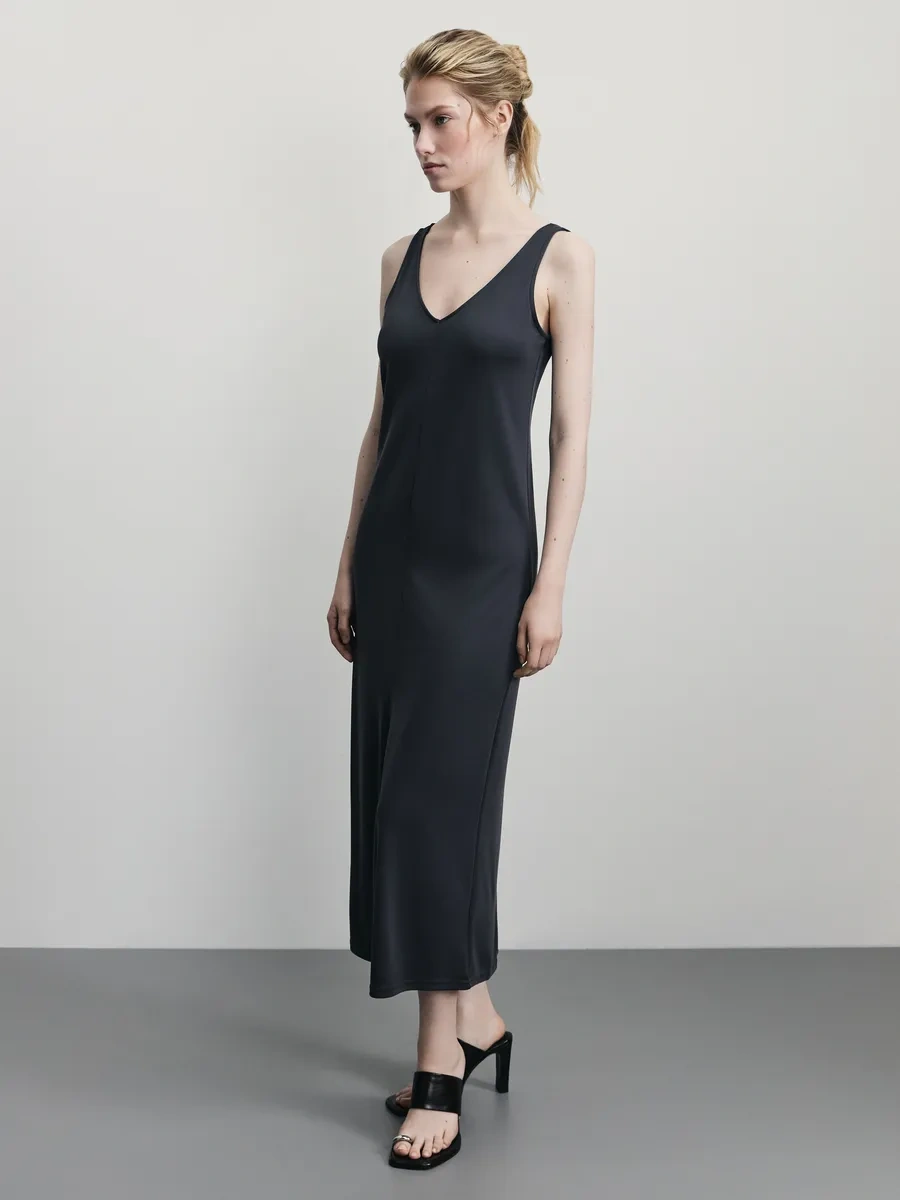 Zarına Yazlık Elbise Uzun Yırtmaçlı Süspanter 376500970 Antrasit-gri