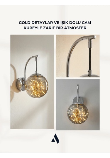 Glow Cam Peri Led Aplik Gold & Gümüş Gövde, Dekoratif Duvar Aydınlatma Gümüş