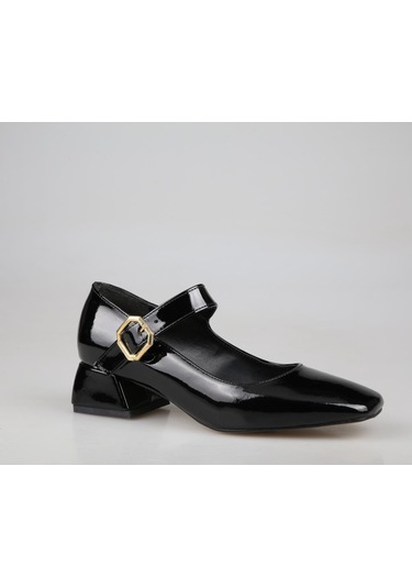 Feles 058-510 Siyah Rugan Kadın Topuklu Ayakkabı Siyah Rugan