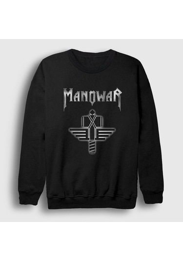 Presmono Unisex Hammer Logo Manowar Sweatshirt Siyah