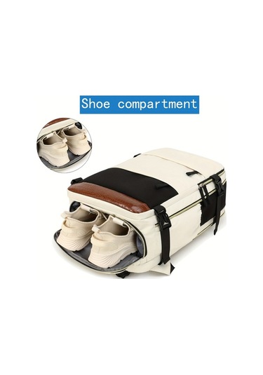 Createtech Usb Seyahat Çantası 15.6" Laptop Bölmeli, İş & Dağcılık Çantası, Bej Bej