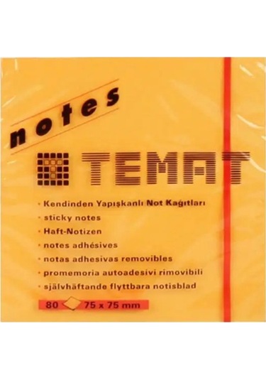 Temat Yapışkanlı Not Kağıdı 75x75 80 Yaprak Turuncu - 2 Adet