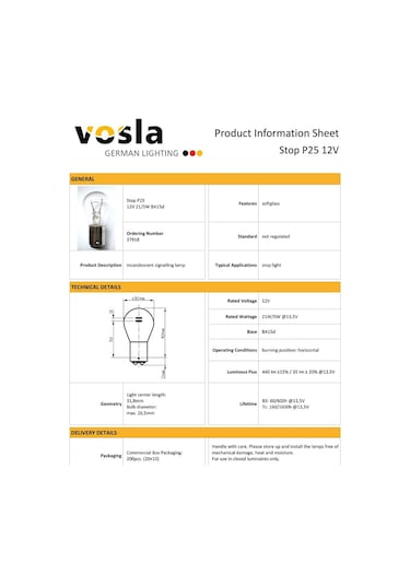 Vosla 12v 1016 Ampul 21/5w Ba15d P21/5w Vs37918 10 Lu