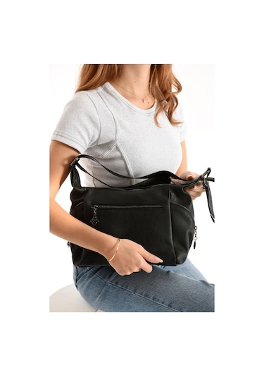 Kadın Postacı Çanta Çapraz Askılı Suni Deri Omuz Çantası 32 22 Cm Mega Günlük Omuz Çantası Siyah