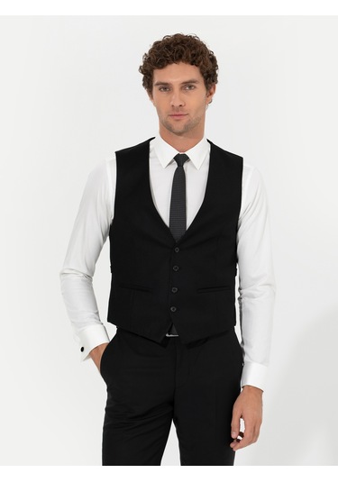 Cacharel Siyah Slim Fit Yün Karışımlı Yelek