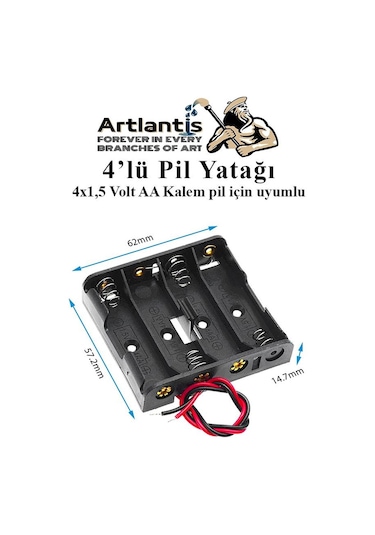 AA Kalem Pil ile Uyumlu 4'lü Pil Yatağı 4 x 1.5 Volt 5 Adet