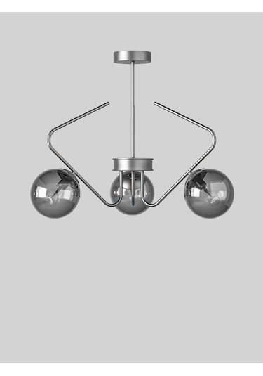 Lunor Siyah Metal Füme Cam Küre Başlıklı Modern 3'lü Avize
