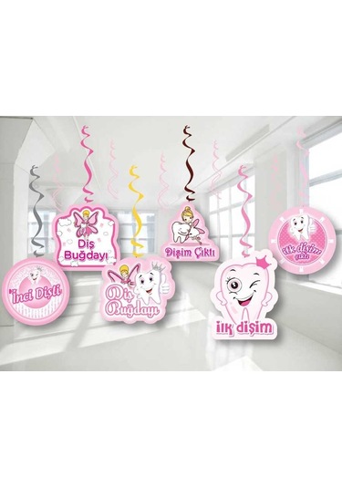 Pembe Diş 6'Lı Tavan Süs Pembe
