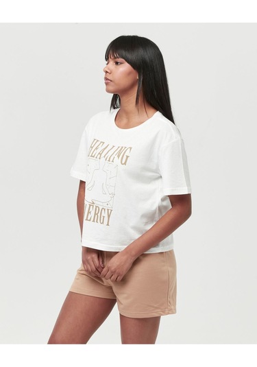 Bella Dossi Pamuklu Kısa Kollu Baskılı Kadın Şortlu Pijama Takımı Beyaz