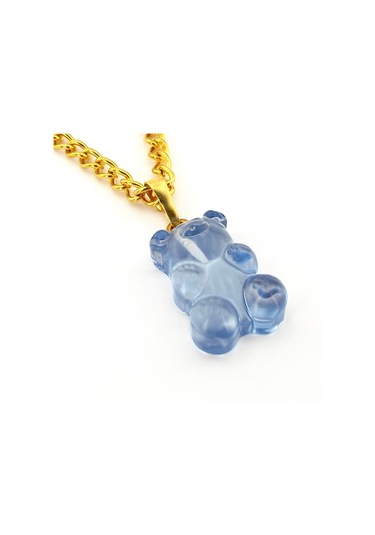 Jelibon Ayicik Mavi Renkli Pirinç Zincir Kadin Kolye Q0374 Gümüş - Siyah