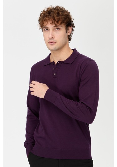 Erkek Basic Polo Yaka İnce Triko Kazak K.mor K.mor