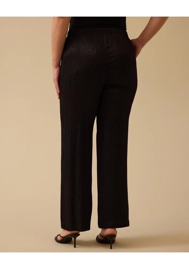 Büyük Beden Parlak Dokulu Geniş Paça Pantolon Gala-xi Siyah