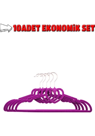 10 Adet Premium Kadife Pantolon Elbise Askısı Yüksek Kalite Mor Mh01 Mor