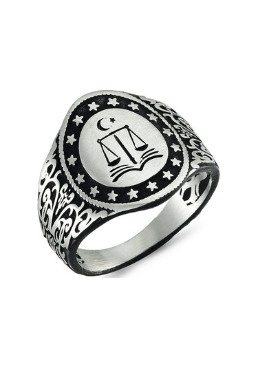 925 Ayar Gümüş Adalet Terazili Oval Kasa Taşsız Erkek Yüzük Gümüş