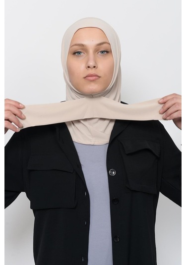 Çıtçıtlı Hazır Eşarp Hijap Krem