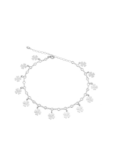 Brezza Lusso Jewelry Yonca Sallantılı Taşlı Su Yolu Gümüş Kadın Ayak Halhal Rose