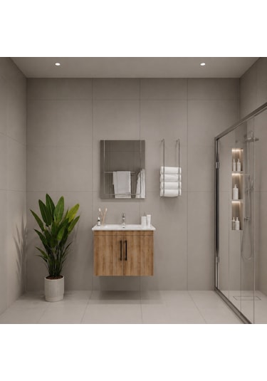 Creavit D20 Banyo Dolabı Seti Çekmeceli 80 Cm Everest Kahverengi