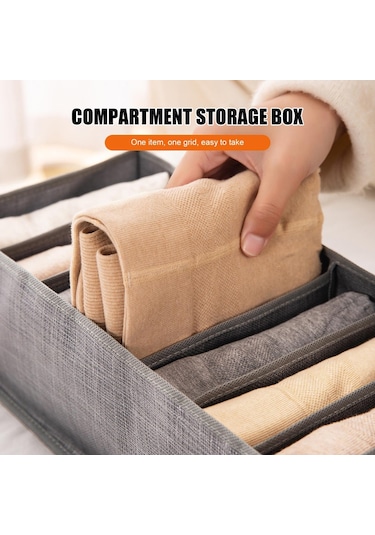 Giysileri Düzenlemek İçin Bölmeli Katlanabilir Kumaş Saklama Kutusu Gri