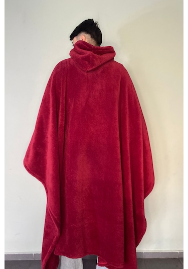 Giyilebilir Hoodie Battaniye Rahat Kalıp Tek Beden Kırmızı