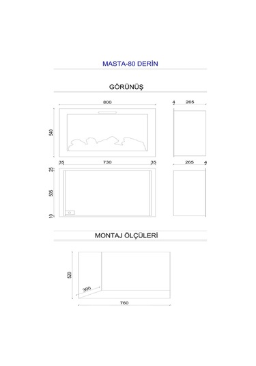 Masta 80 Derin - Isıtmasız Elektrikli Şömine Sınırsız Renkli Cam Çerçeveli
