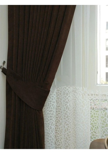Koyu Kahve Ada Fon Perde Normal Pile 1'e 2,5 Pile-koyu Kahve Koyu Kahverengi