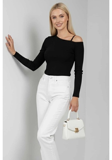 Biçomi Tek Omuz İpli Bluz Siyah T4328 Siyah